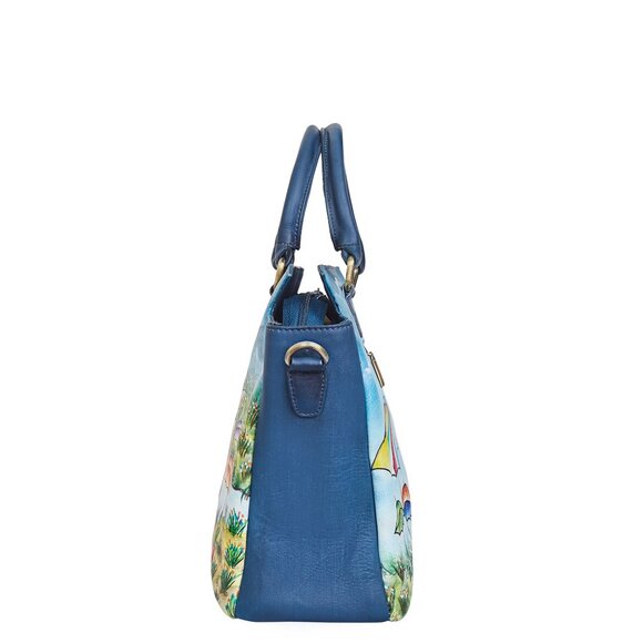 Leather Hand-Painted Women Blue Top Handle Tote Bag, Satchel Handbag, Crossbody - Picture 7 of 9